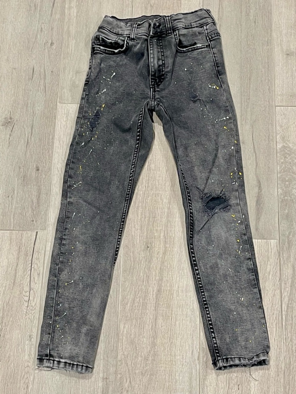 ZARA Skinny Fit Black Distressed Paint Splatter Jeans Size 8